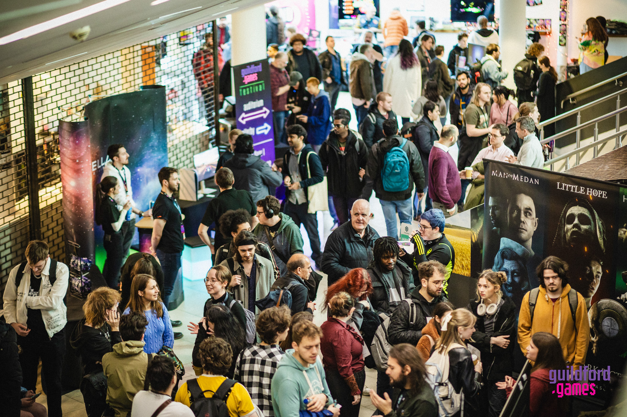 Crowds of G.G Festival Goers in Glive, interacting with developers and games